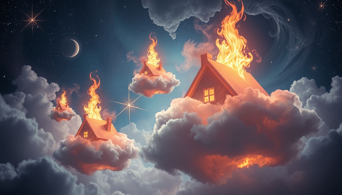Mehrere brennende Häuser symbolisieren oft innere Konflikte und Stress.