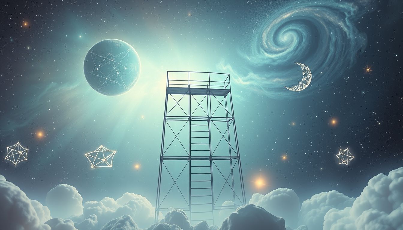 Ein Gerüst als Aussichtspunkt symbolisiert neue Perspektiven im Traum.