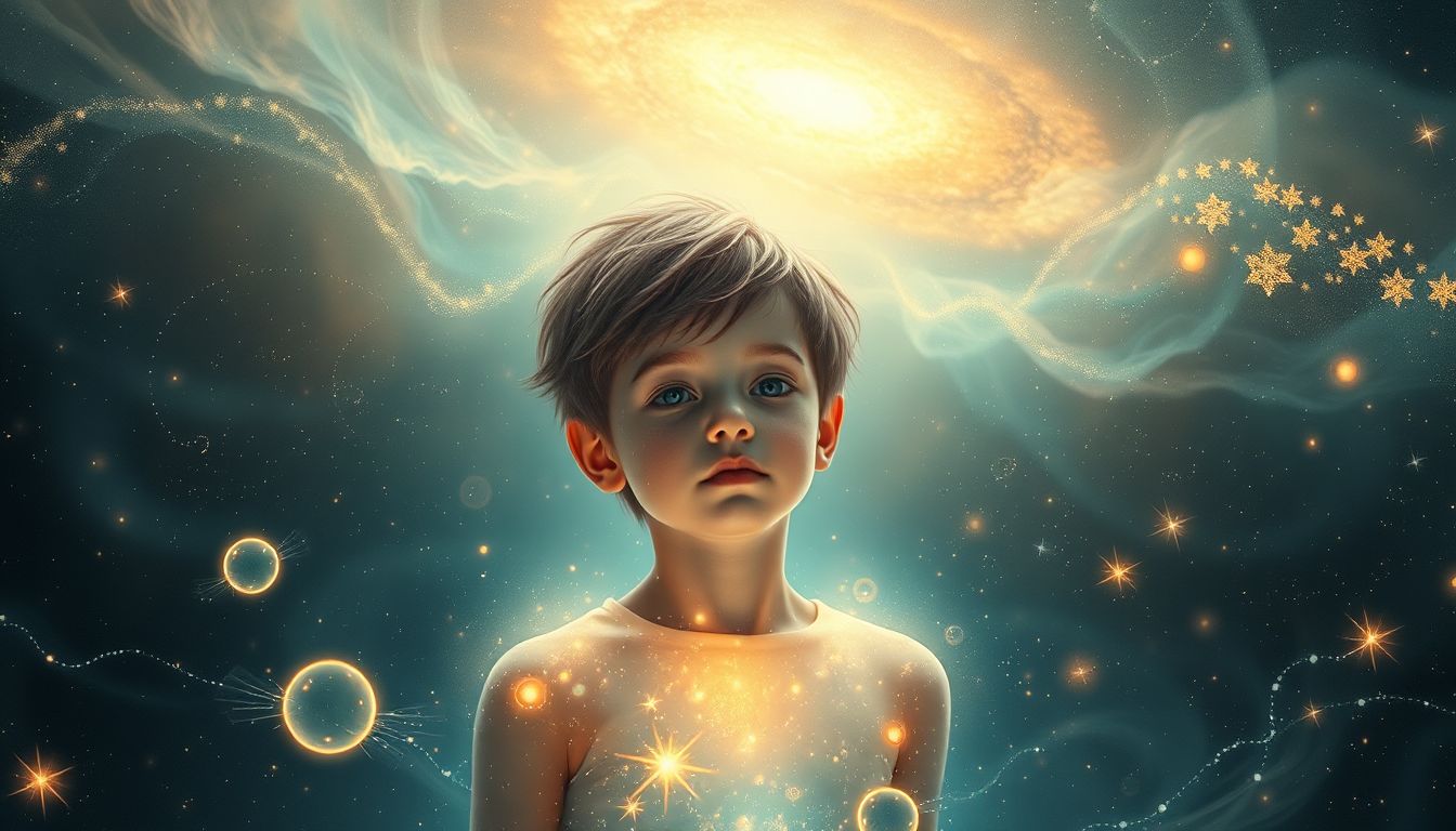 Ein Junge mit magischen Kräften symbolisiert innere Stärke und Veränderung.