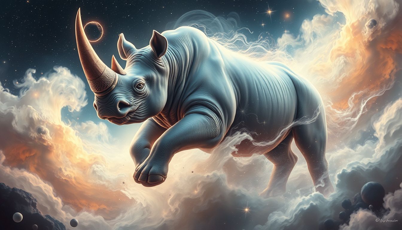 Ein Nashorn im Traum symbolisiert kraftvolle Aggressivität und Durchsetzungsstärke.