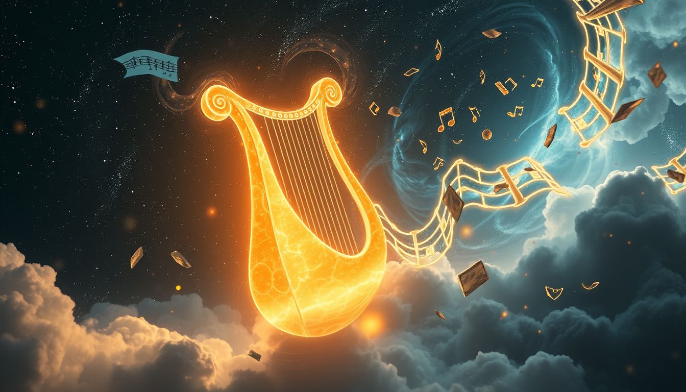 Eine schiefe Leier symbolisiert innere Unruhe und Disharmonie.