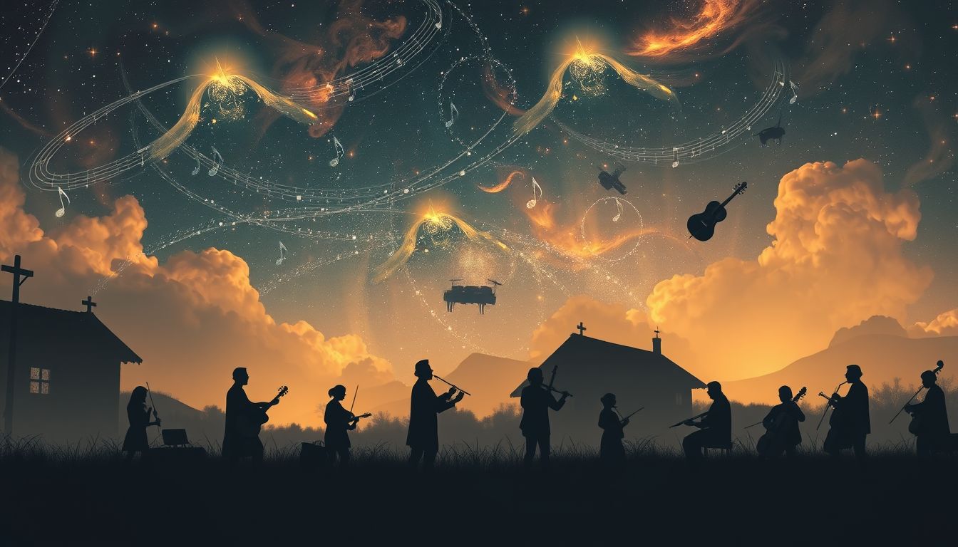 Ein Dorforchester im Freien symbolisiert Gemeinschaft und Freiheit.