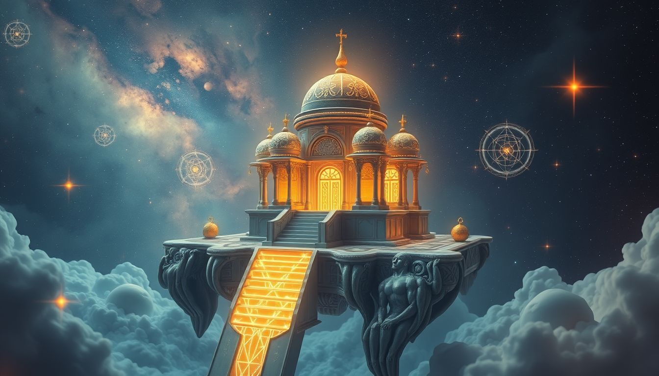 Der alchemistische Tempel symbolisiert inneren Wandel und spirituelle Erneuerung.