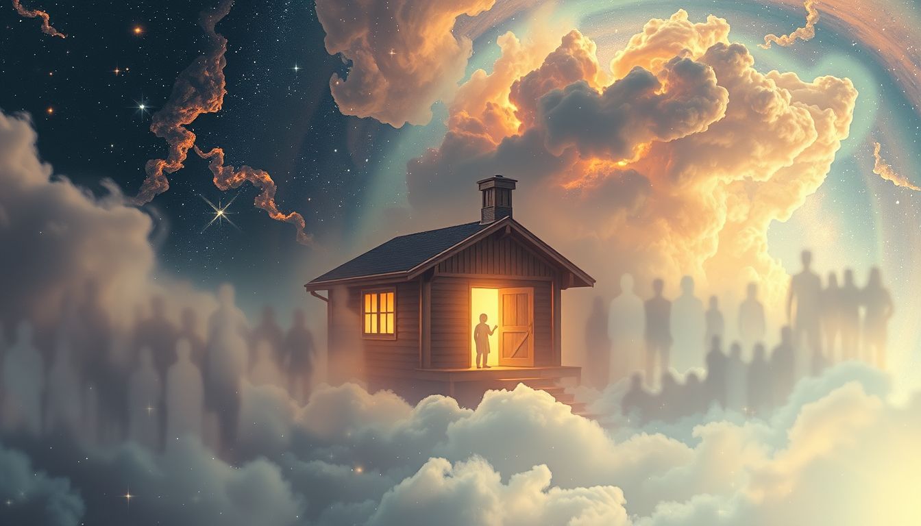 Eine Hütte voller Menschen symbolisiert Gemeinschaft und innere Verbundenheit.