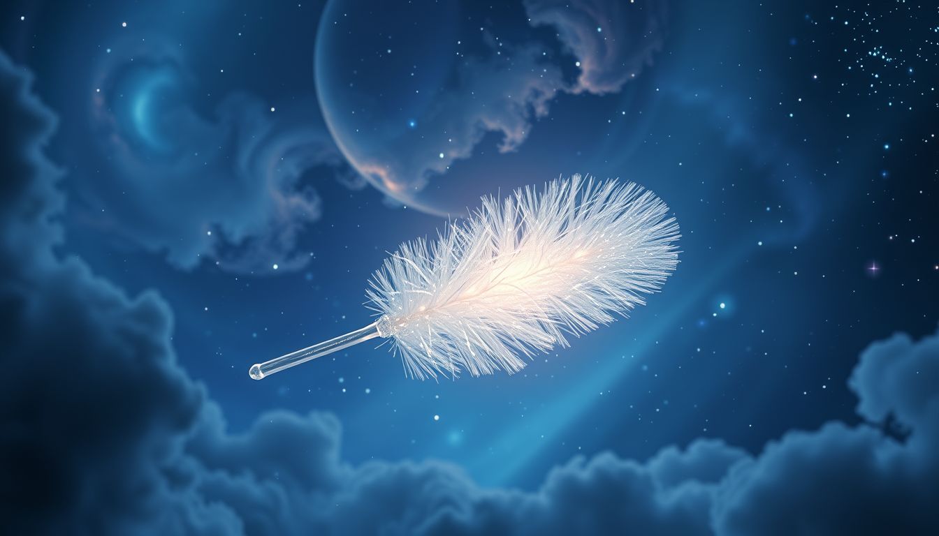 Ein Staubpinsel aus Glas symbolisiert Zerbrechlichkeit und Klarheit im Traum.