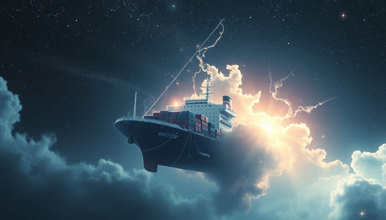 Ein fallender Frachter symbolisiert plötzliche, überwältigende Veränderungen im Leben.