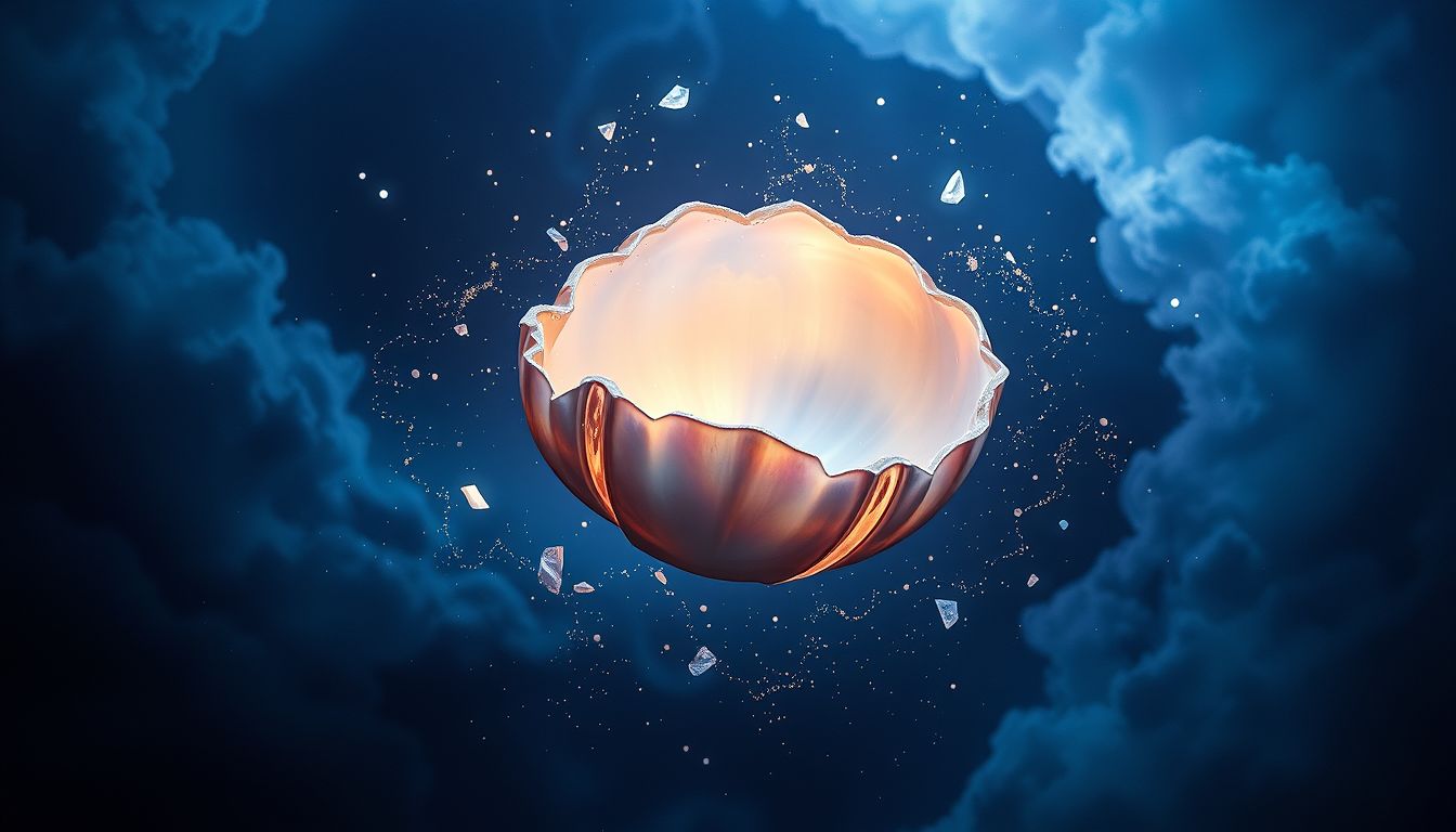 Eine zerbrochene Abalone-Schale symbolisiert verlorene Schutz- und Lebensenergie.