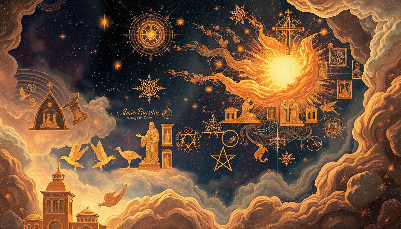 Ein Kupferstich mit religiösen Motiven symbolisiert spirituelle Führung.