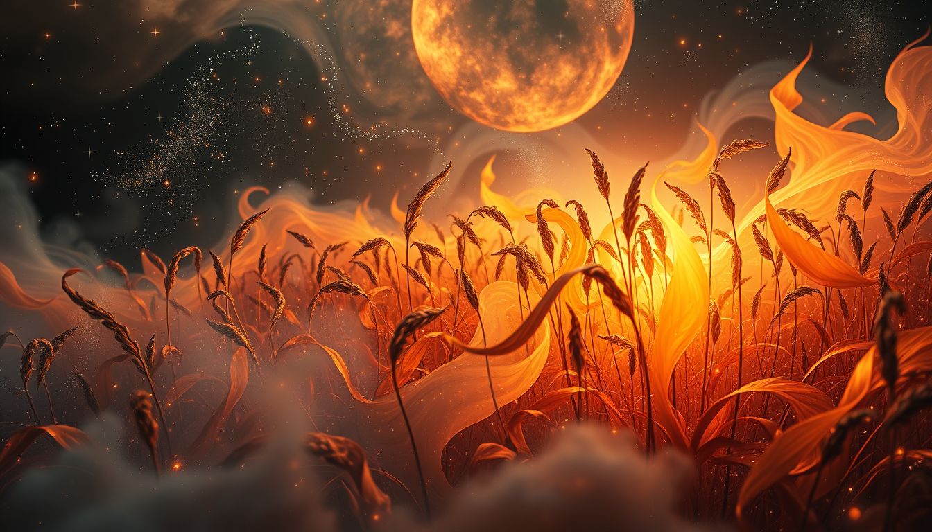 Ein brennendes Kräuterfeld symbolisiert oft innere Reinigung und Transformation.