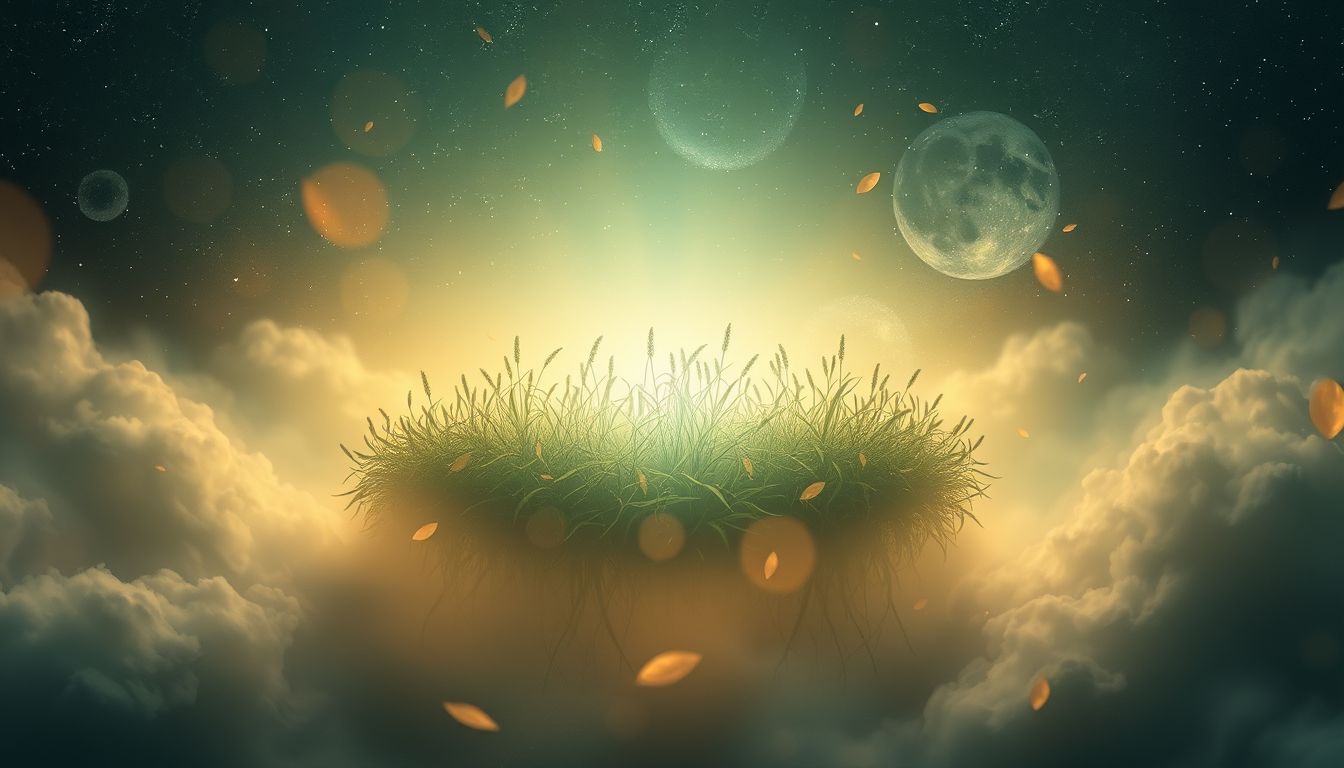 Ein Kräuterfeld symbolisiert Heilung und Verarbeitung alter Lebensprozesse.