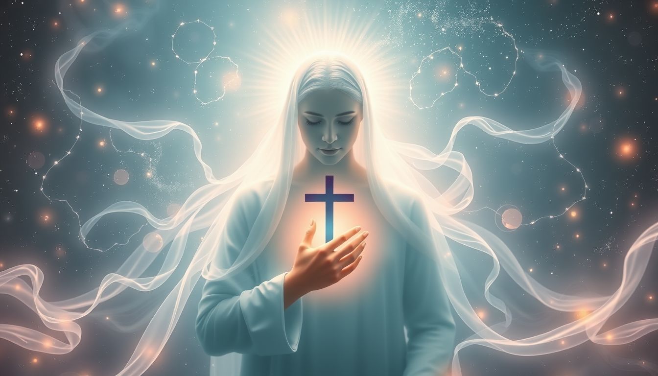 Sich bekreuzigen im hellen Raum symbolisiert inneren Frieden und Schutz.