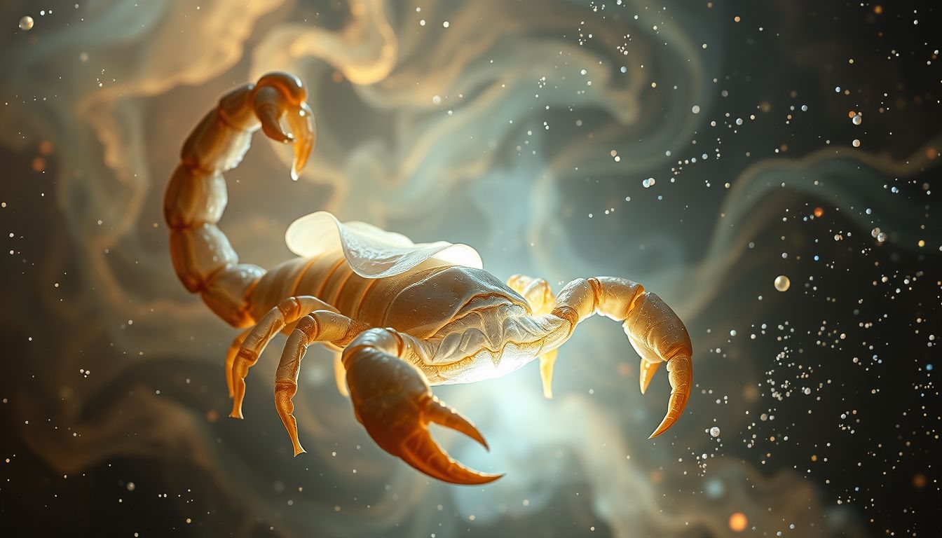 Ein sich häutender Skorpion symbolisiert innere Transformation und Neubeginn.