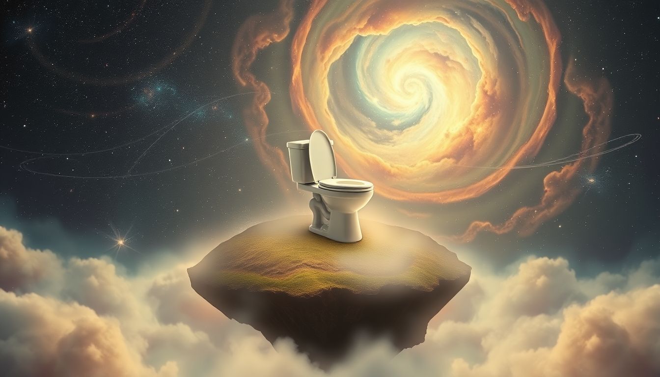 Eine Toilette an ungewöhnlichem Ort symbolisiert unerwartete emotionale Reinigung.