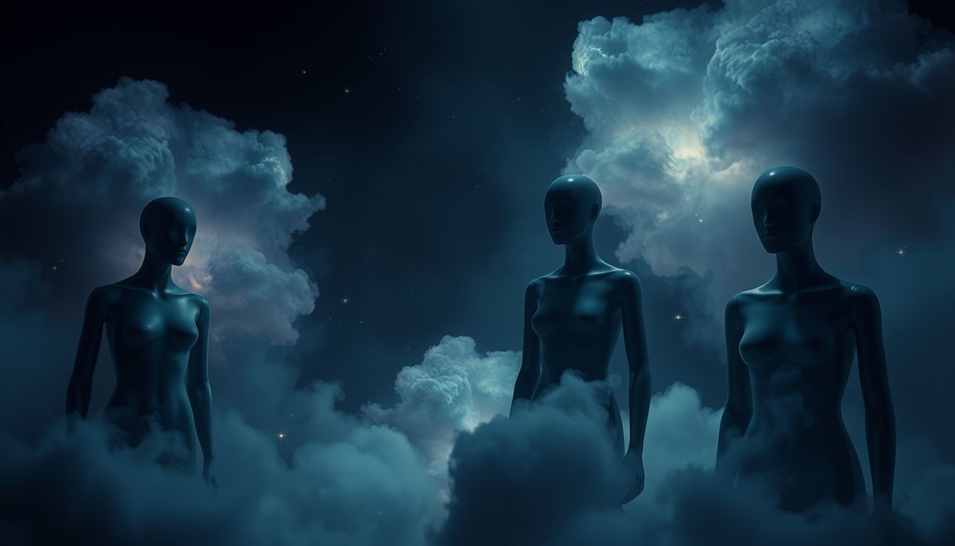 Schaufensterpuppen in Gruselumgebung symbolisieren versteckte Ängste und Isolation.