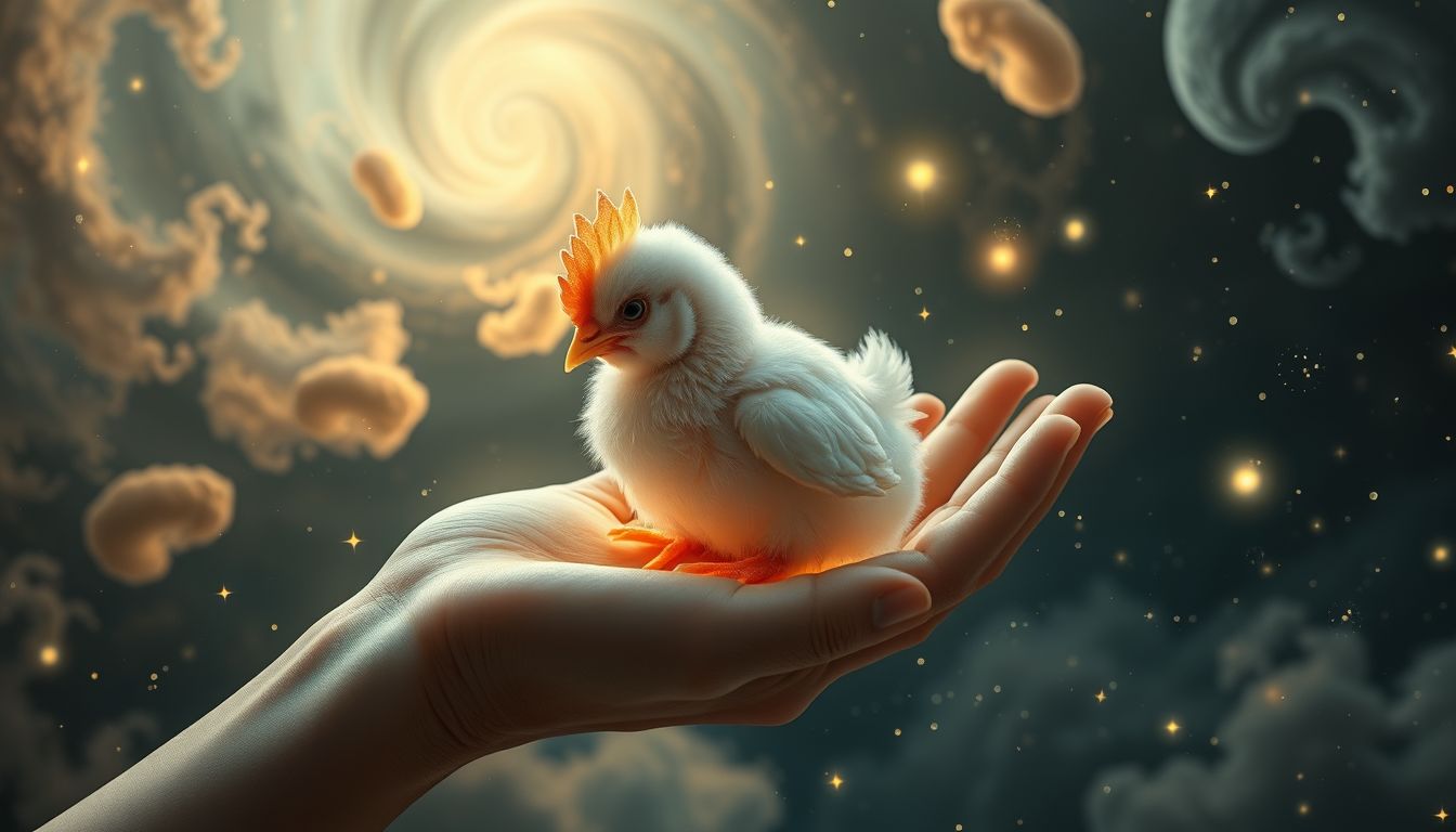 Ein gestreichltes Zwerghuhn symbolisiert innere Ruhe und Geborgenheit.