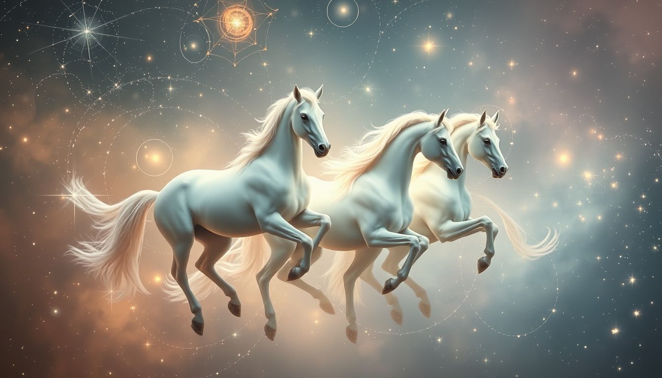 Ein weißes Dreigespann symbolisiert Reinheit, Kraft und Harmonie im Traum.