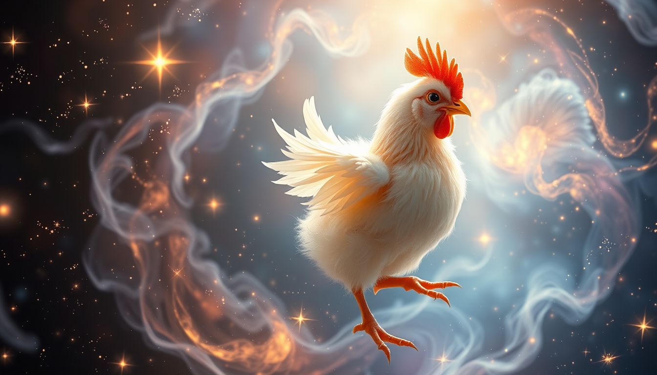 Ein tanzendes Zwerghuhn symbolisiert Freude und unerwartete Leichtigkeit.