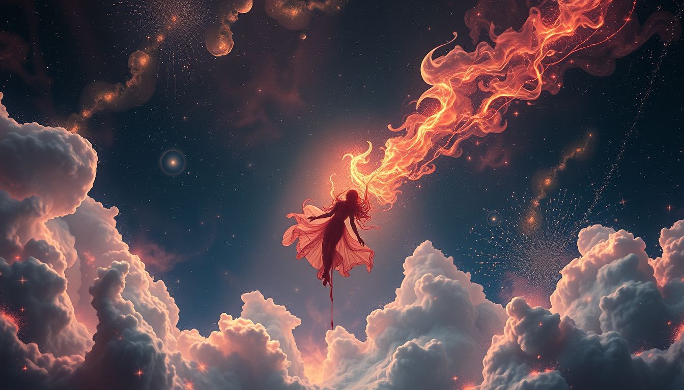 Ein blutverschmierter Strang symbolisiert innere Konflikte und Schmerzen.