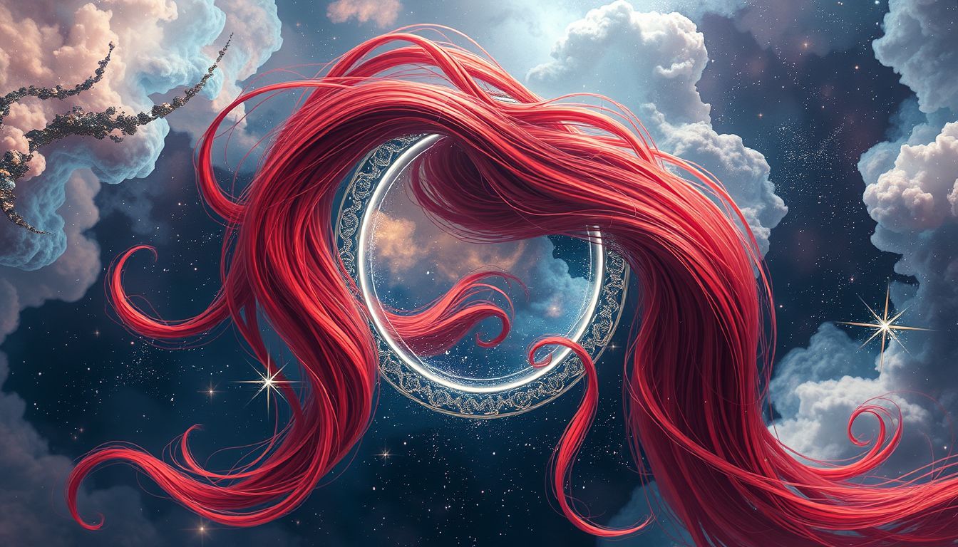 Rote Haare im Spiegel symbolisieren oft Selbsterkenntnis und Leidenschaft.