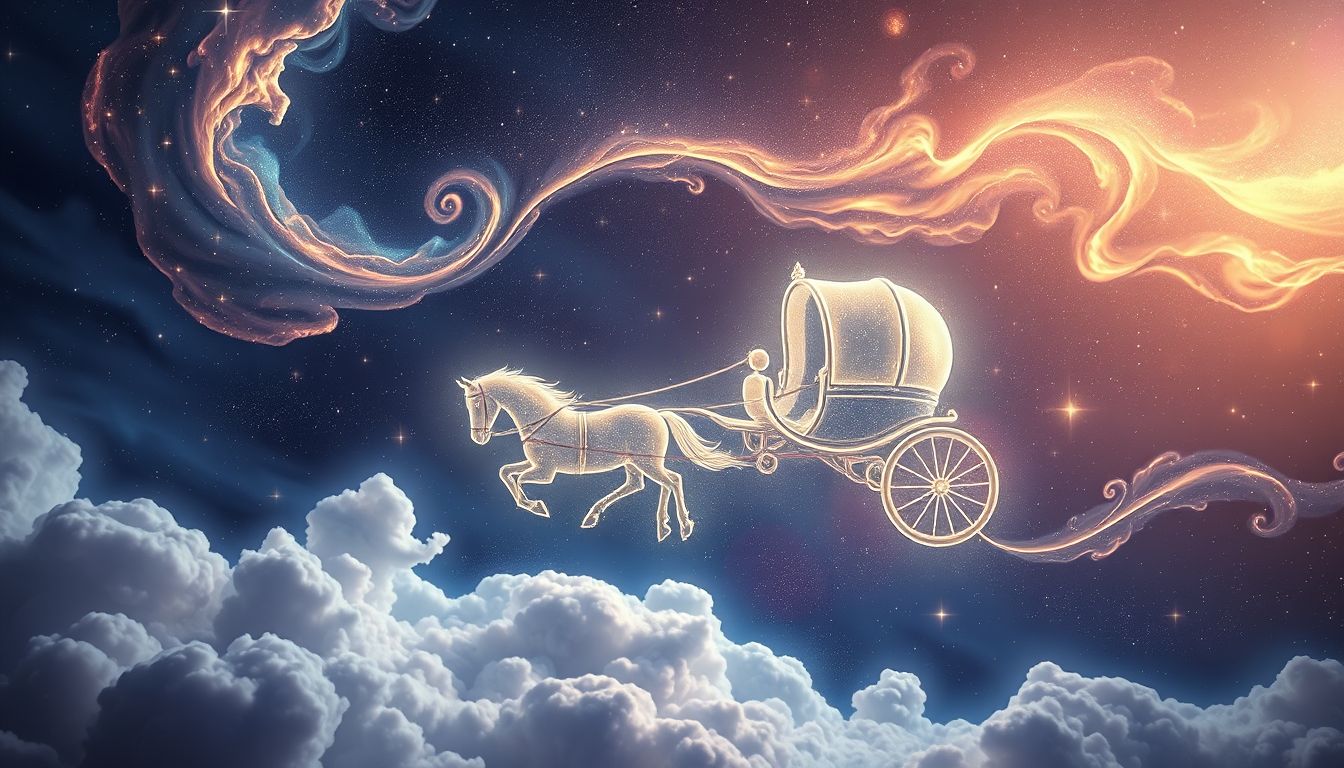 Ein Vierspänner im Himmel symbolisiert spirituelle Freiheit und Harmonie.