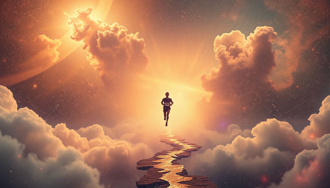 Ein Marathonläufer, der aufgibt, symbolisiert innere Erschöpfung und Zweifel.