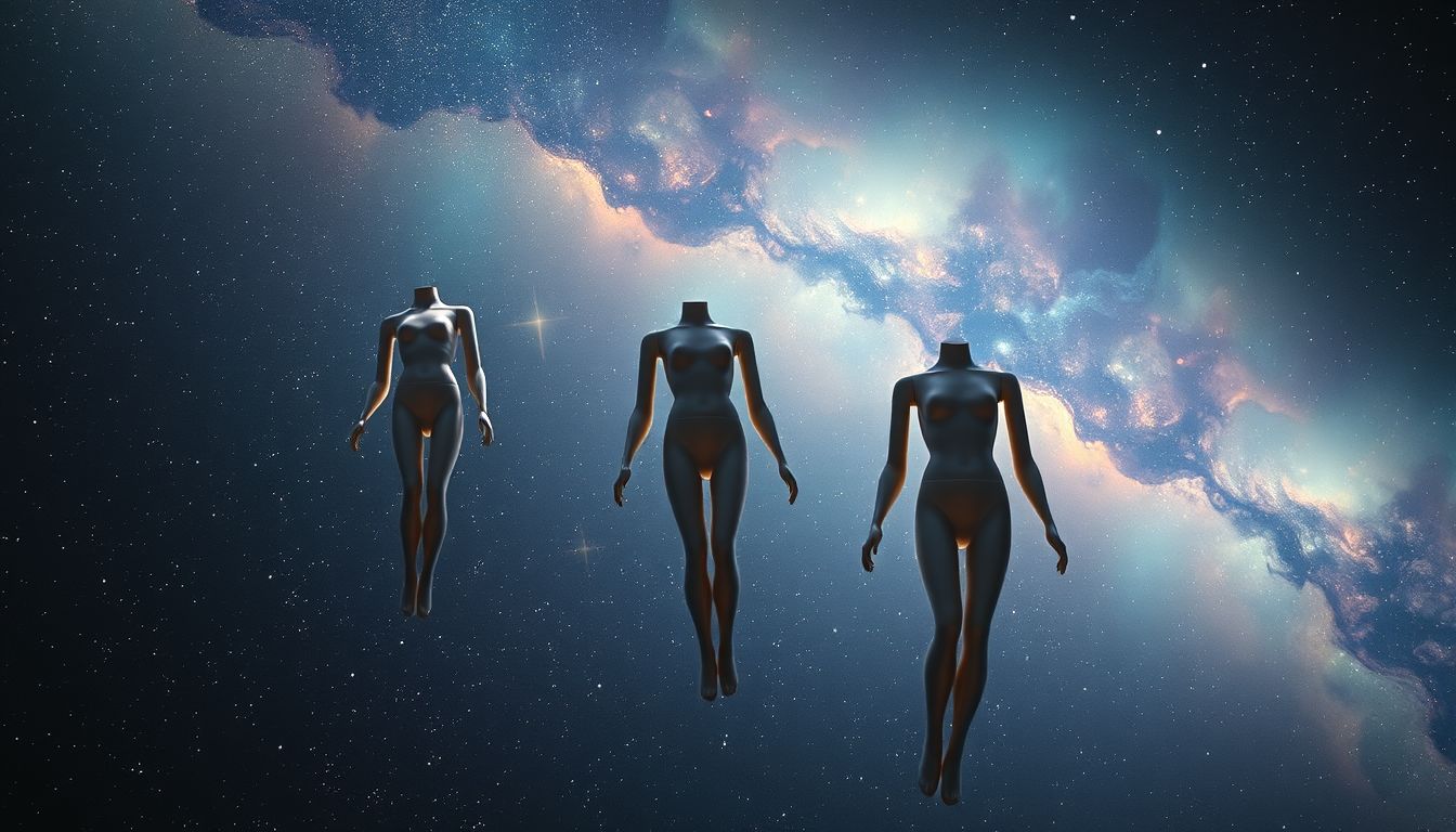 Schwebende Schaufensterpuppen symbolisieren unerfüllte Wünsche und Sehnsüchte.