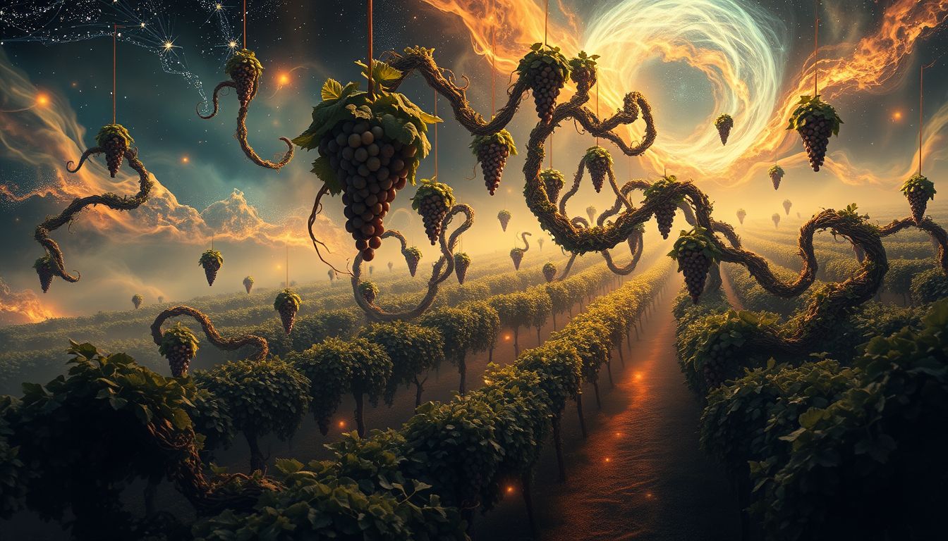 Ein Weinberg-Labyrinth symbolisiert Lebenswege und innere Verwirrung.