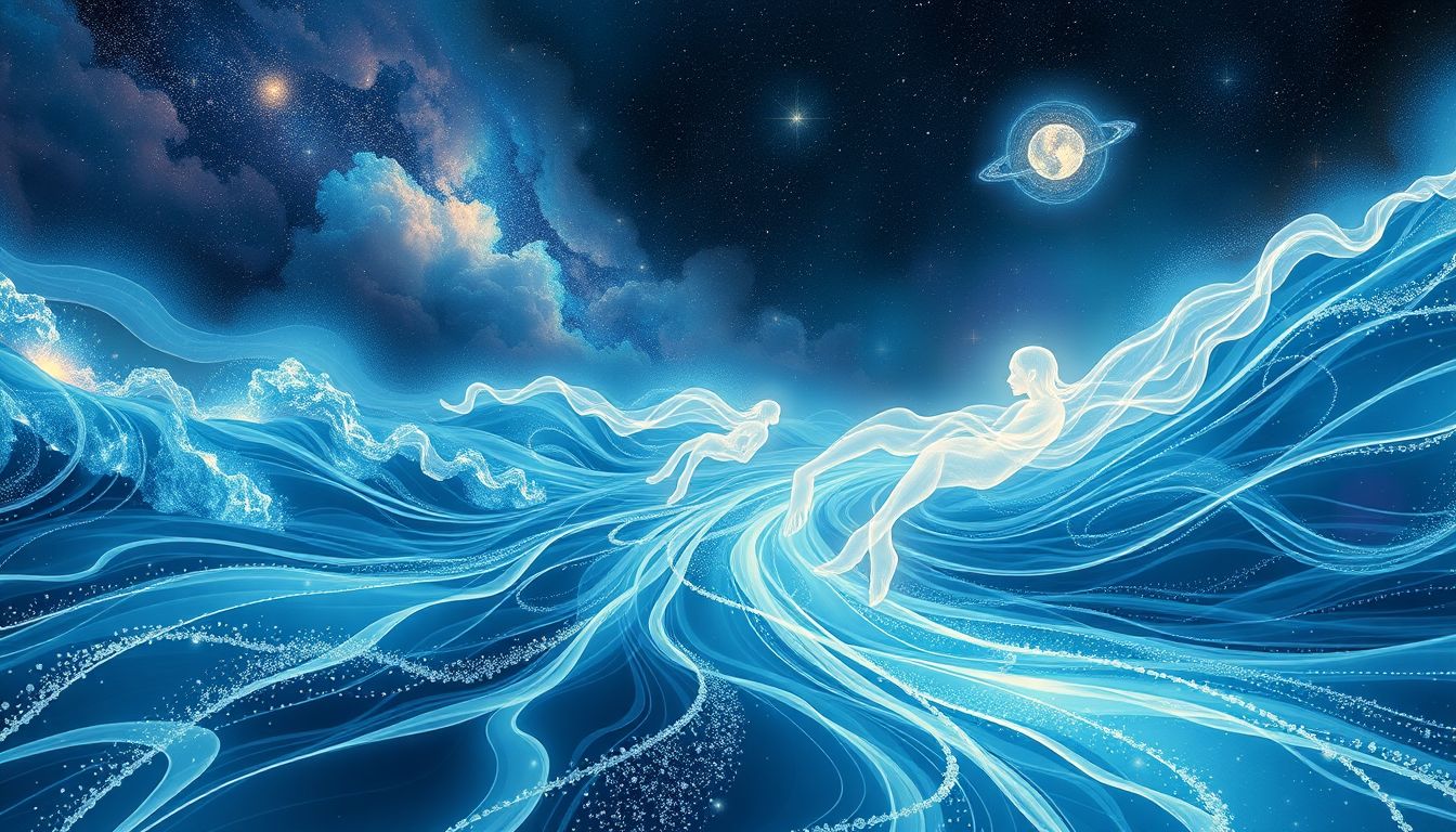 Im Traum schwimmend im Fluss symbolisiert Anpassung an Lebensfluss.
