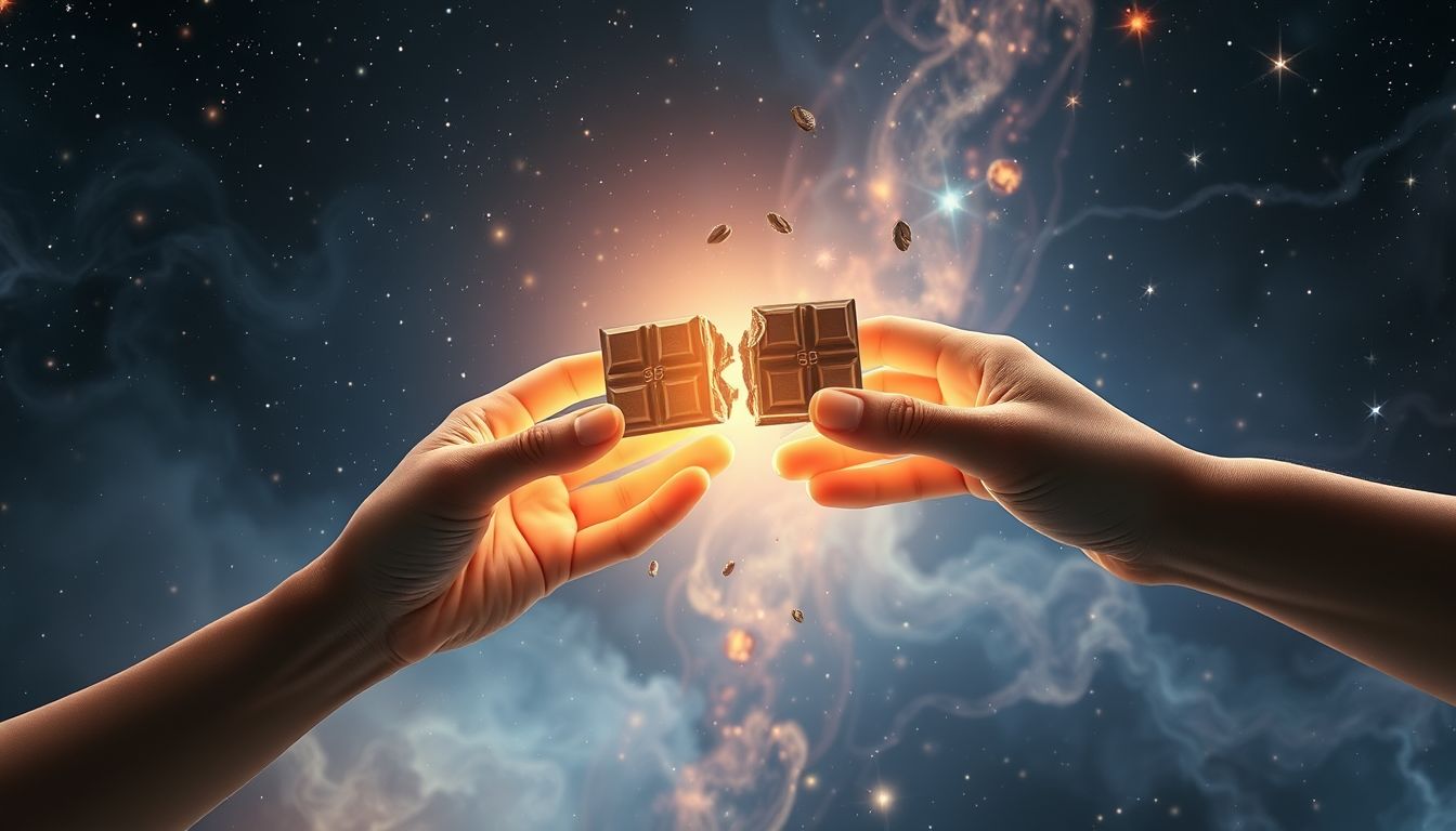 Das Teilen einer Schokoladentafel symbolisiert Freude und gemeinsame Glücksmomente.