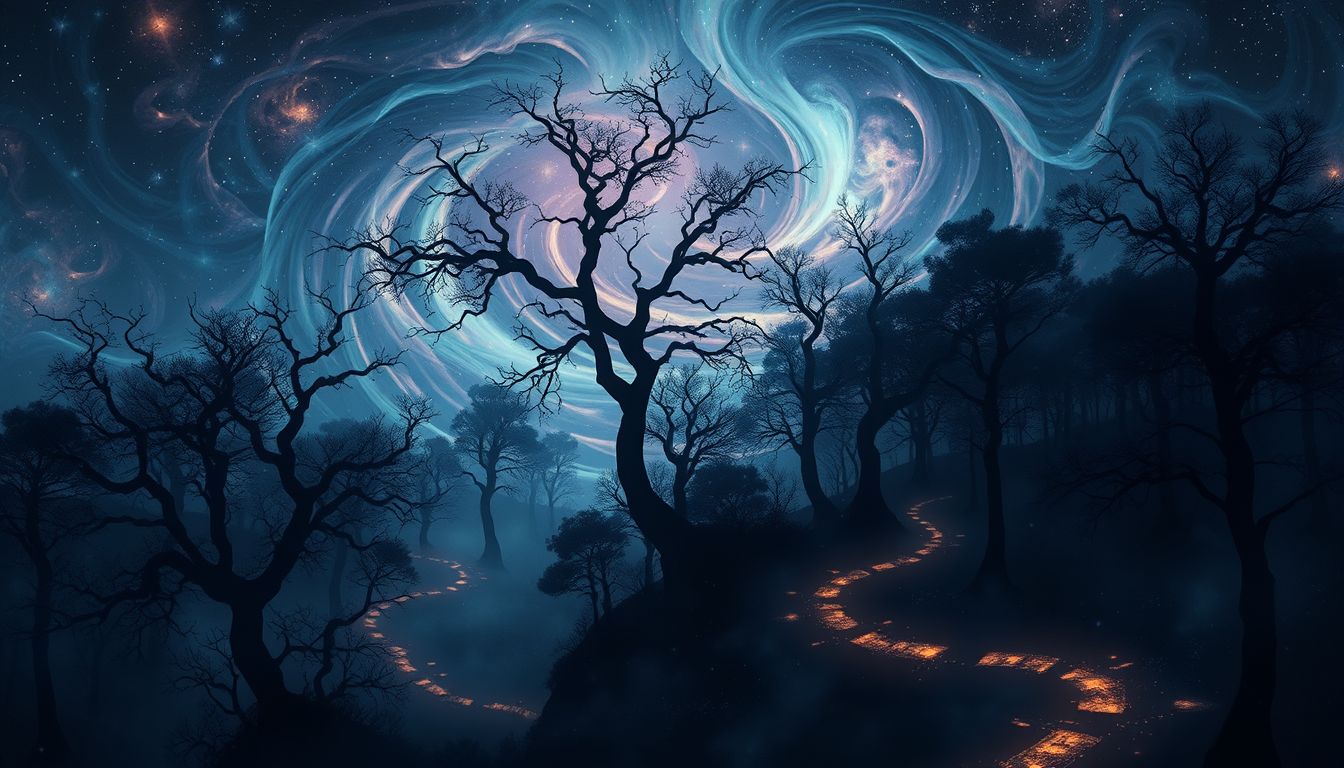 Verloren im dunklen Wald symbolisiert Angst vor Kontrollverlust.