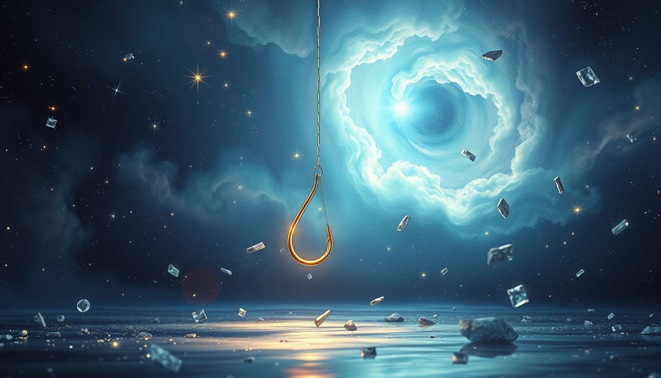 Ein gelöster Angelhaken symbolisiert Verlust und neue Freiheit im Traum.