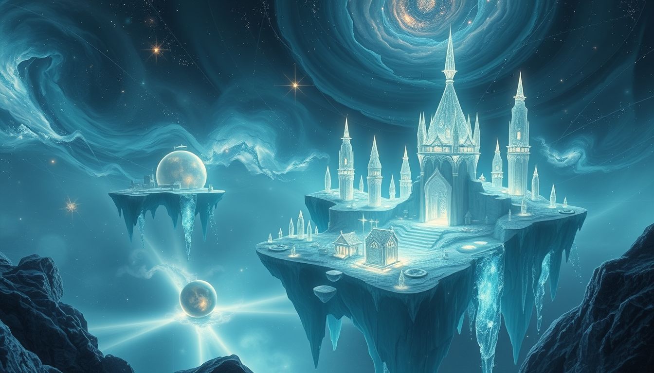 Eine Siedlung aus Eis symbolisiert Zerbrechlichkeit und temporäre Lebenssituationen.