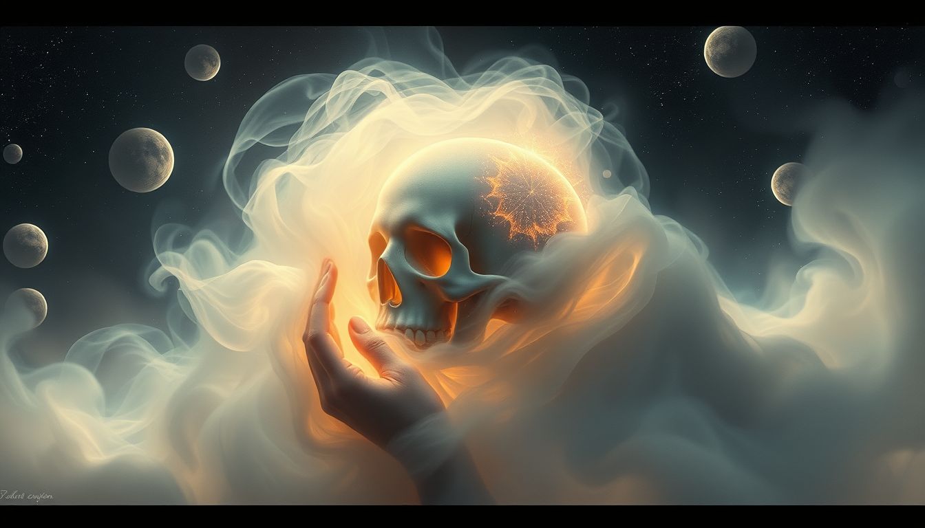 Einen Schädel verstecken symbolisiert verdrängte Ängste oder Geheimnisse.