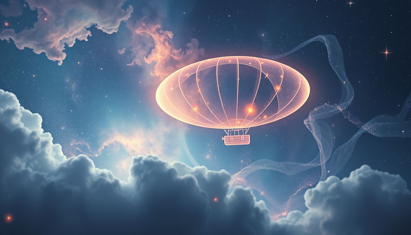 Ein Zeppelin am Nachthimmel symbolisiert Freiheit und neue Perspektiven.