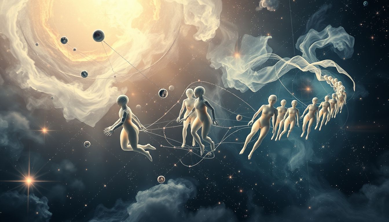 Ein Gefolge aus Robotern symbolisiert Kontrolle und fehlende Individualität.