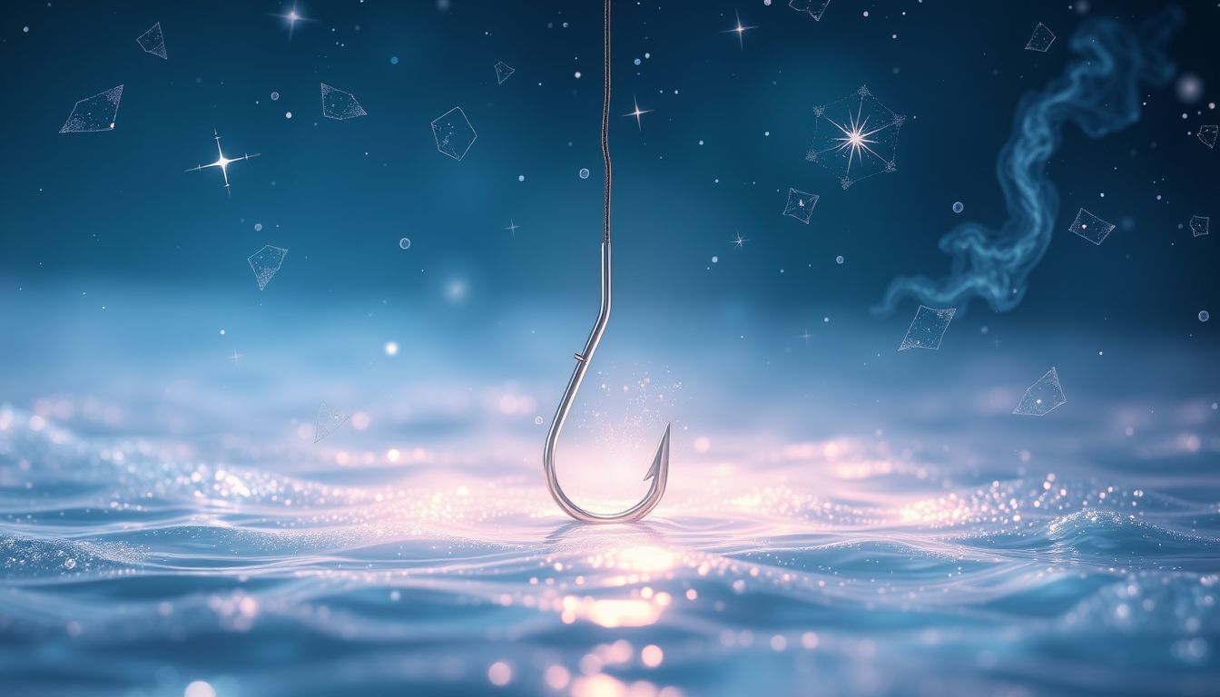 Ein Angelhaken im Wasser symbolisiert verborgene Chancen und neue Wege.