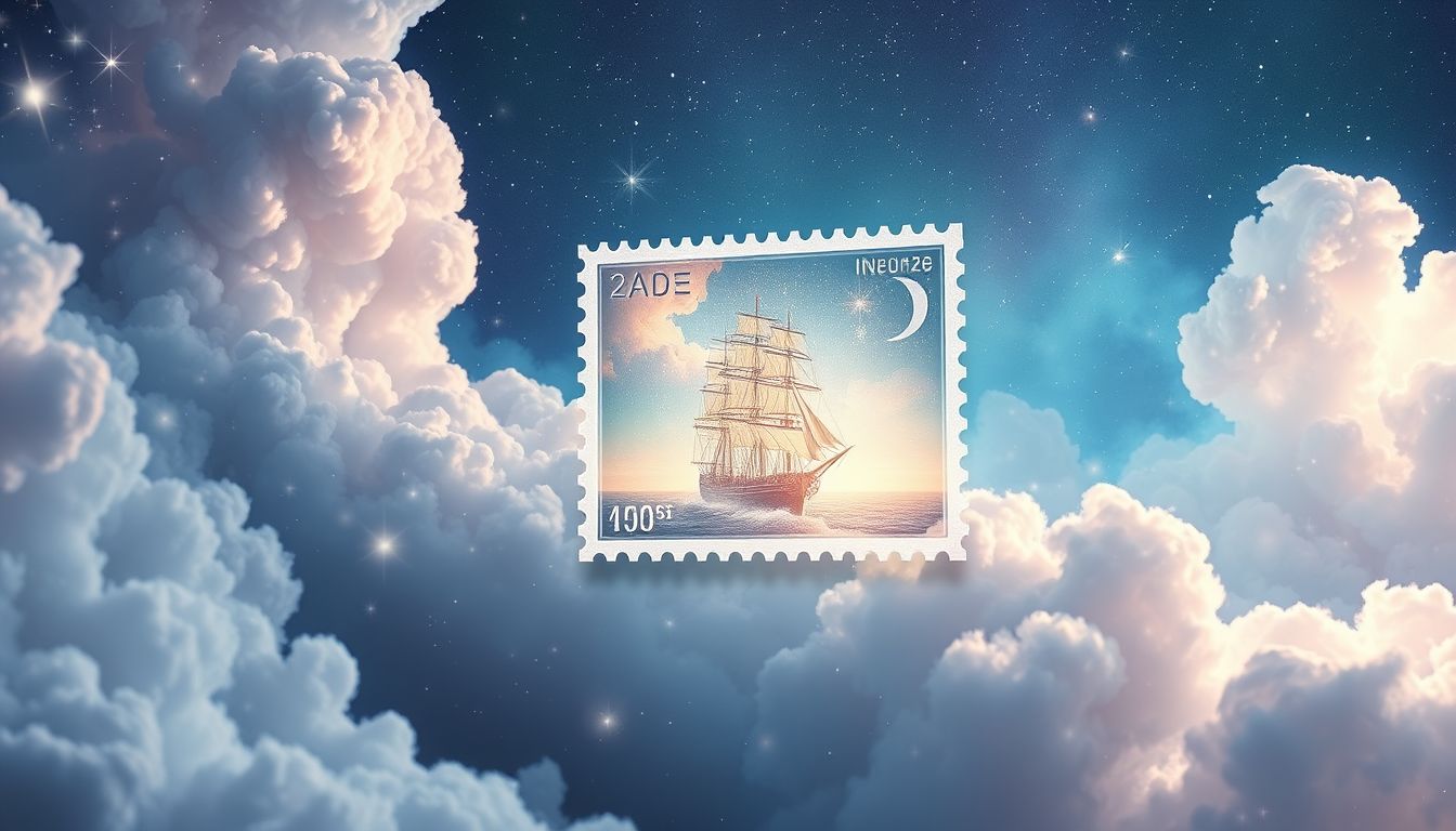 Ein Schiff auf Briefmarke symbolisiert Reise und neue Abenteuer.
