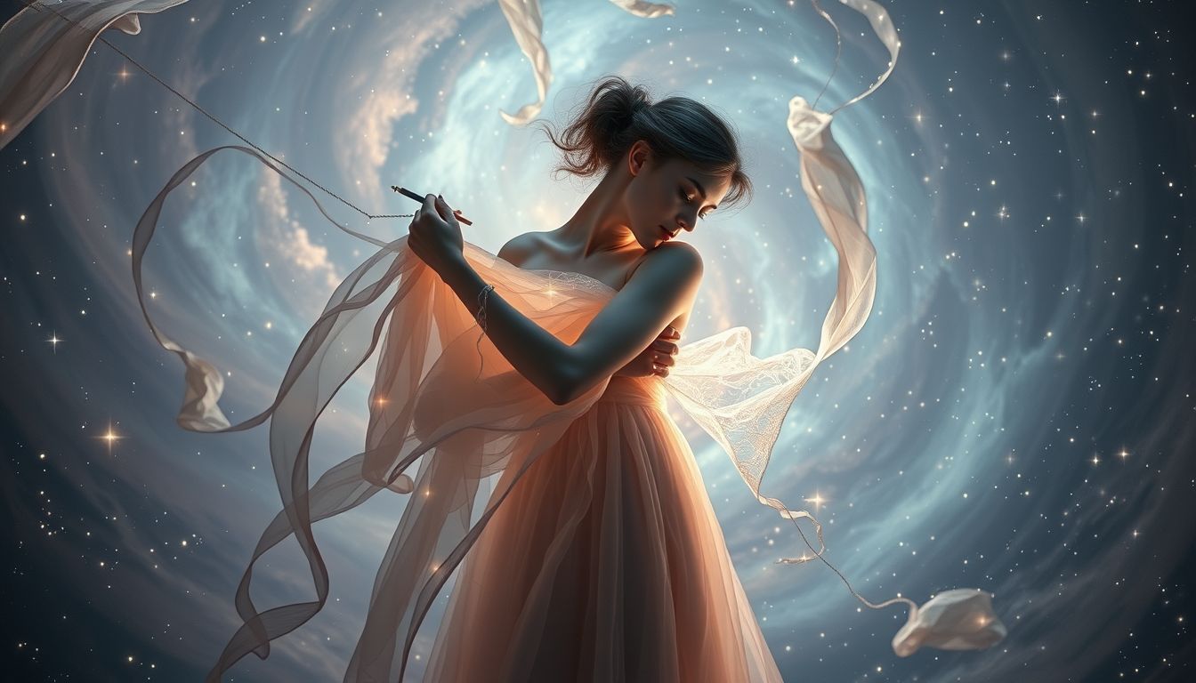 Ein genähtes Kleid symbolisiert kreative Selbstentfaltung und Wandel.