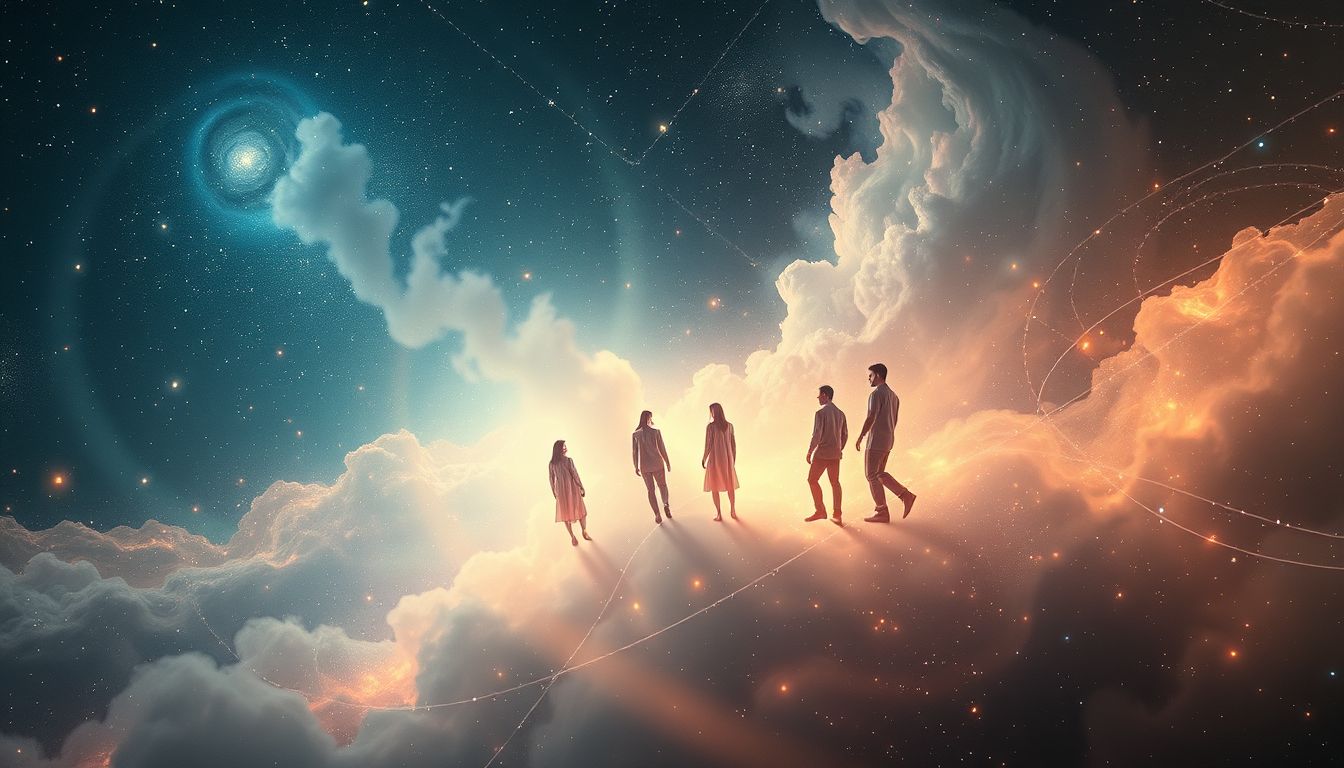 Eine Gruppe Tramper symbolisiert gemeinschaftliche Abenteuer und neue Wege.