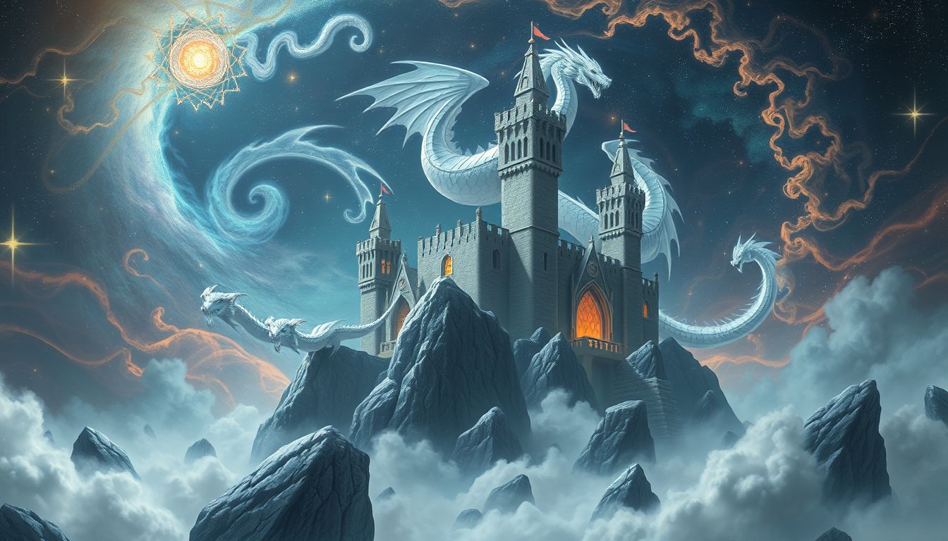 Eine Burg mit Drachen symbolisiert Schutz vor inneren Ängsten.