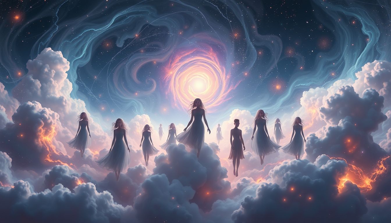 Ein Gefolge symbolisiert innere Persönlichkeitsanteile und Selbstreflexion.