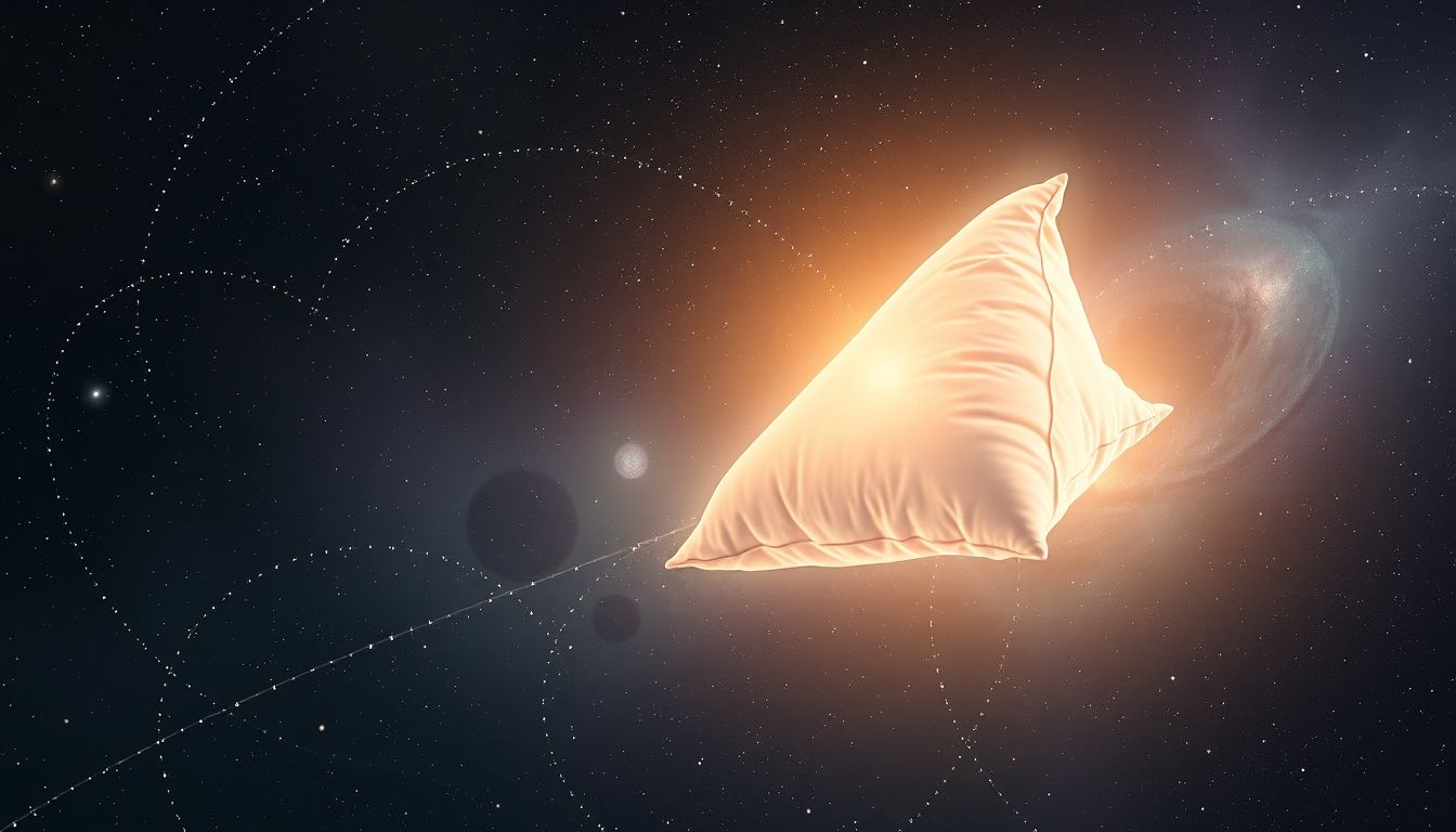 Ein fliegendes Keilkissen symbolisiert Freiheit und kreative Lösungen im Traum.