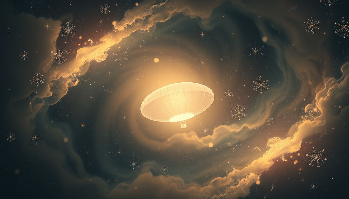 Ein kreisender Zeppelin symbolisiert feststeckende Lebenssituationen und Wiederholungen.