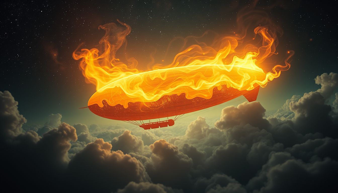 Ein brennender Zeppelin im Traum symbolisiert plötzlichen Kontrollverlust.