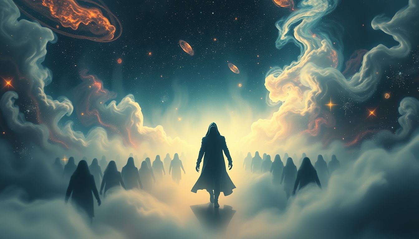 Ein Gefolge führen, ohne Weg, symbolisiert Unsicherheit in Entscheidungen.