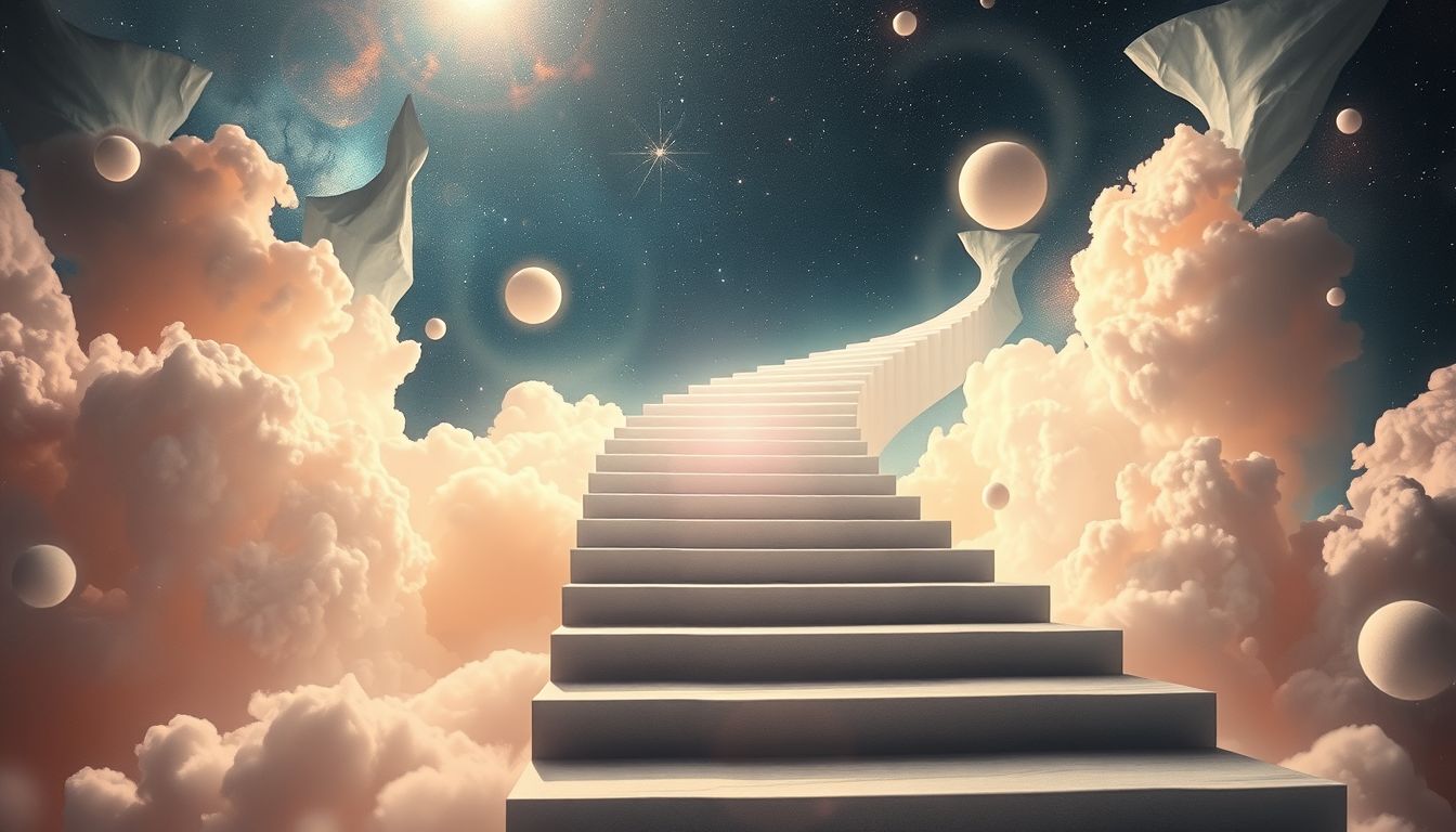 Der Treppenaufstieg symbolisiert persönliche Entwicklung trotz Herausforderungen.