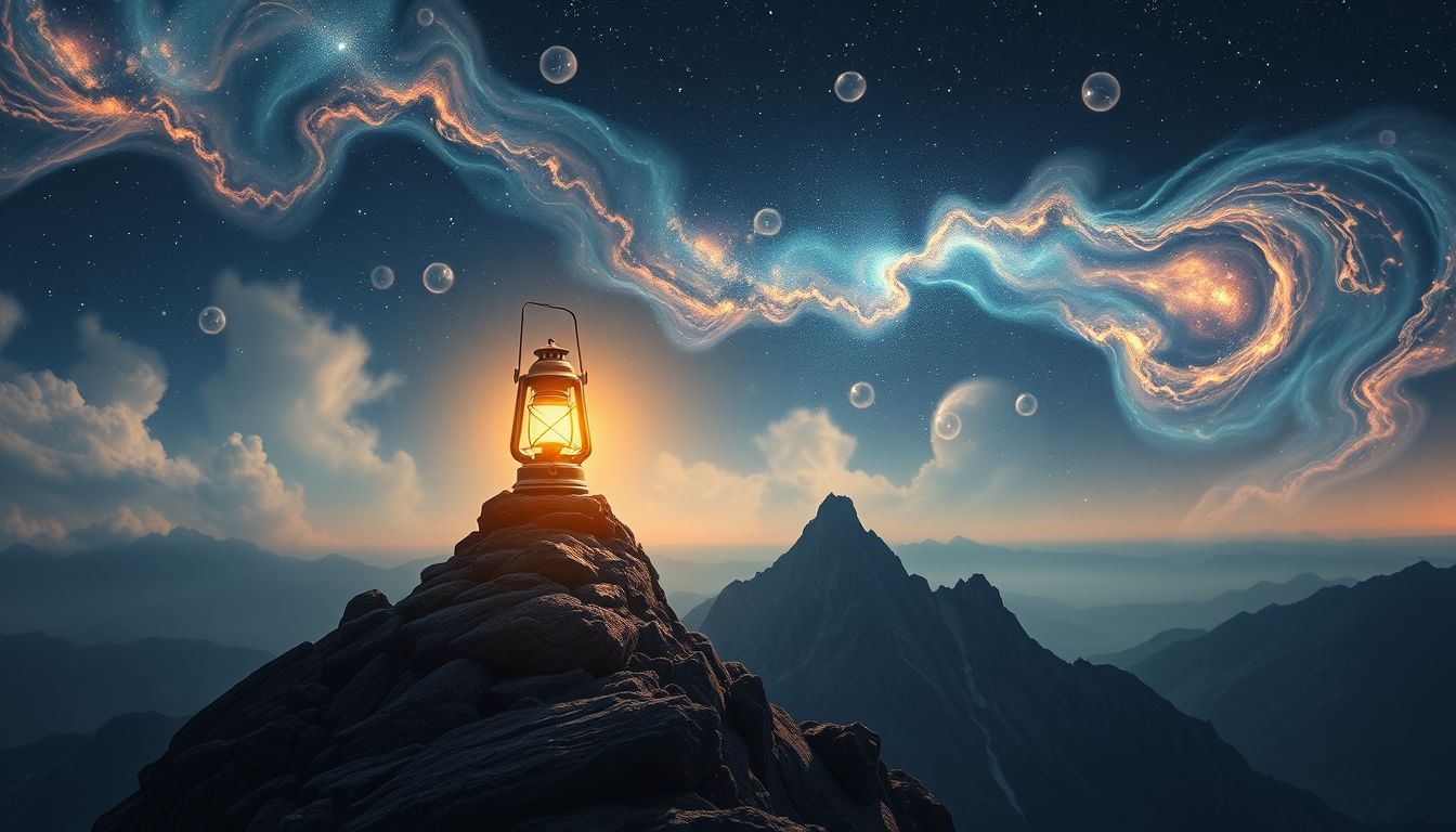 Eine Blendlaterne auf dem Berg symbolisiert den ehrgeizigen Zielblick.