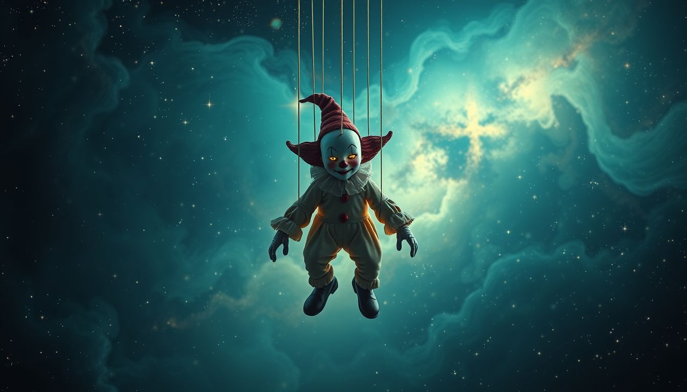 Der Marionettenclown symbolisiert die Warnung vor falscher Selbstinszenierung.