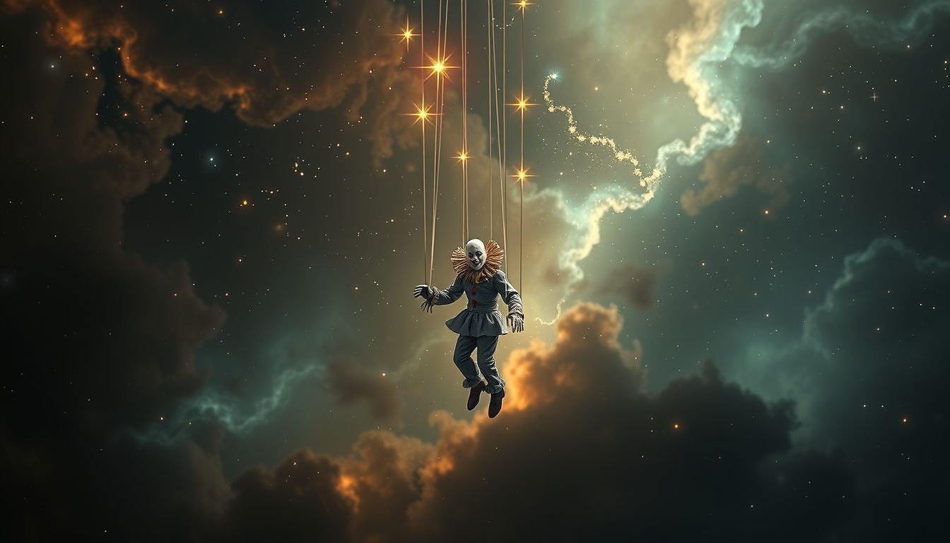 Der Marionettenclown symbolisiert innere Konflikte und psychische Spannungen.