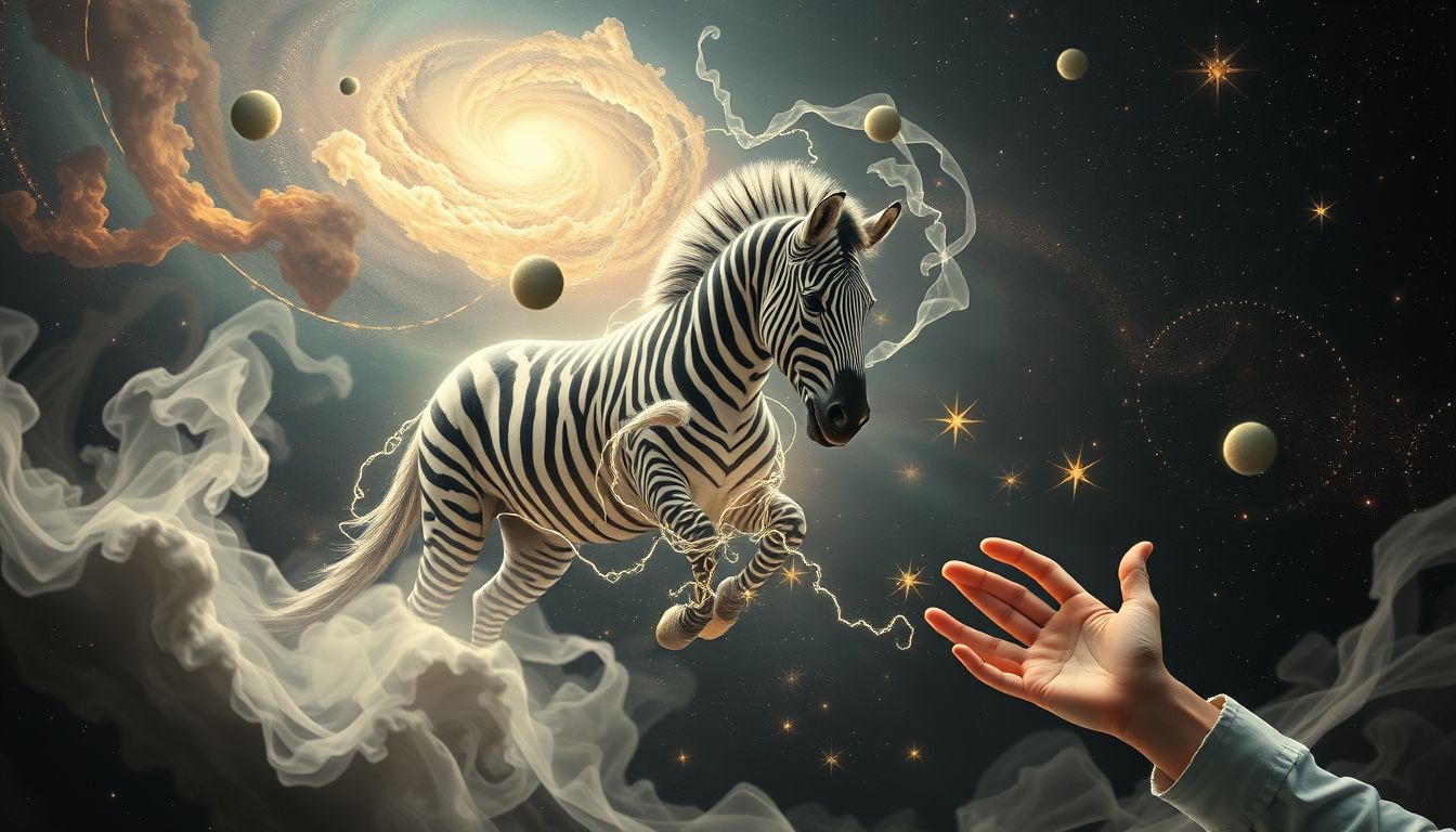Das Zebra symbolisiert innere Konflikte zwischen Freiheit und Selbstkontrolle.